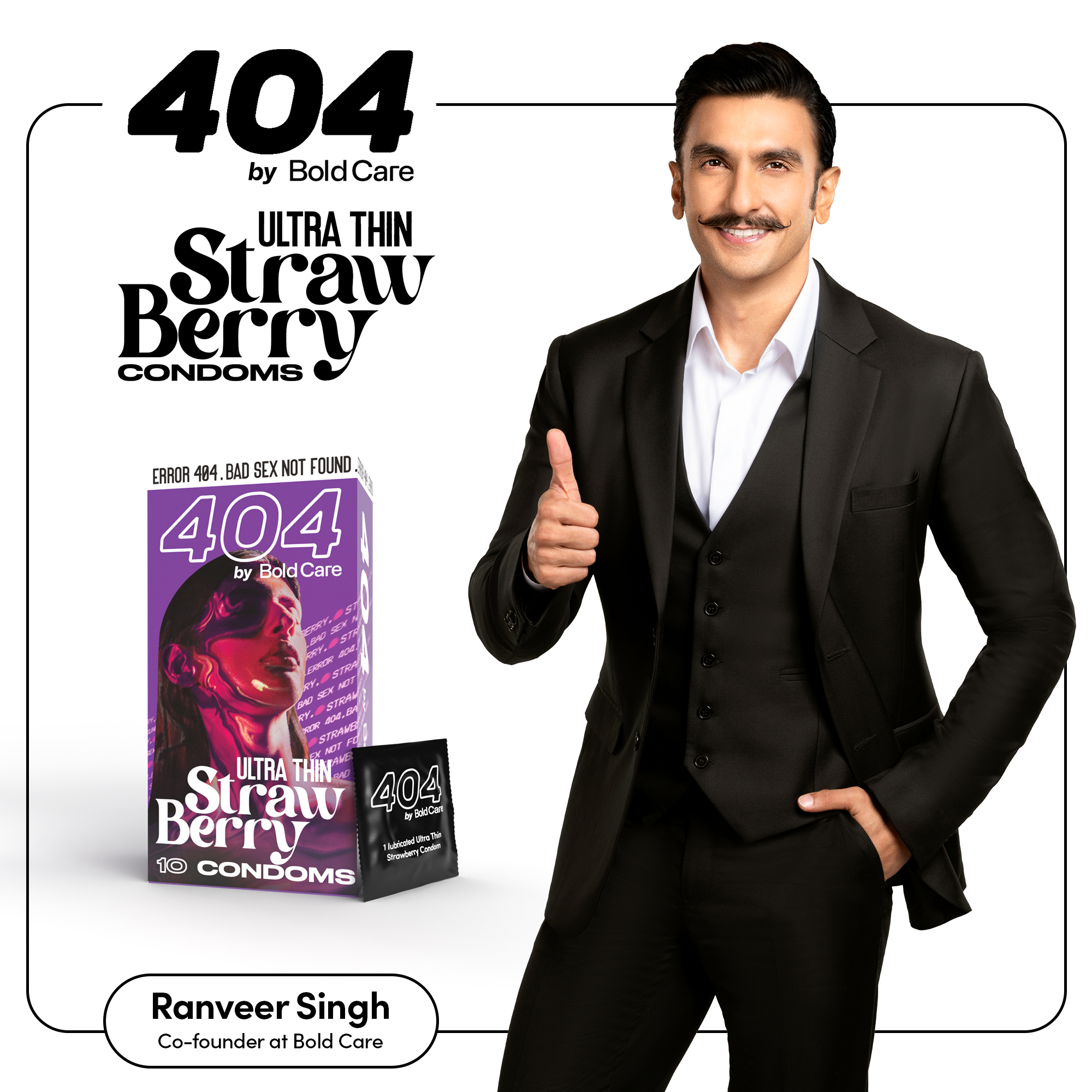 404 by Bold Care Super Ultra Thin Strawberry Flavored Condoms For Men | 60  Microns | 10 Units | Intense Fit with a Barely There Feel | With Disposable  Pouches | Bold Care™