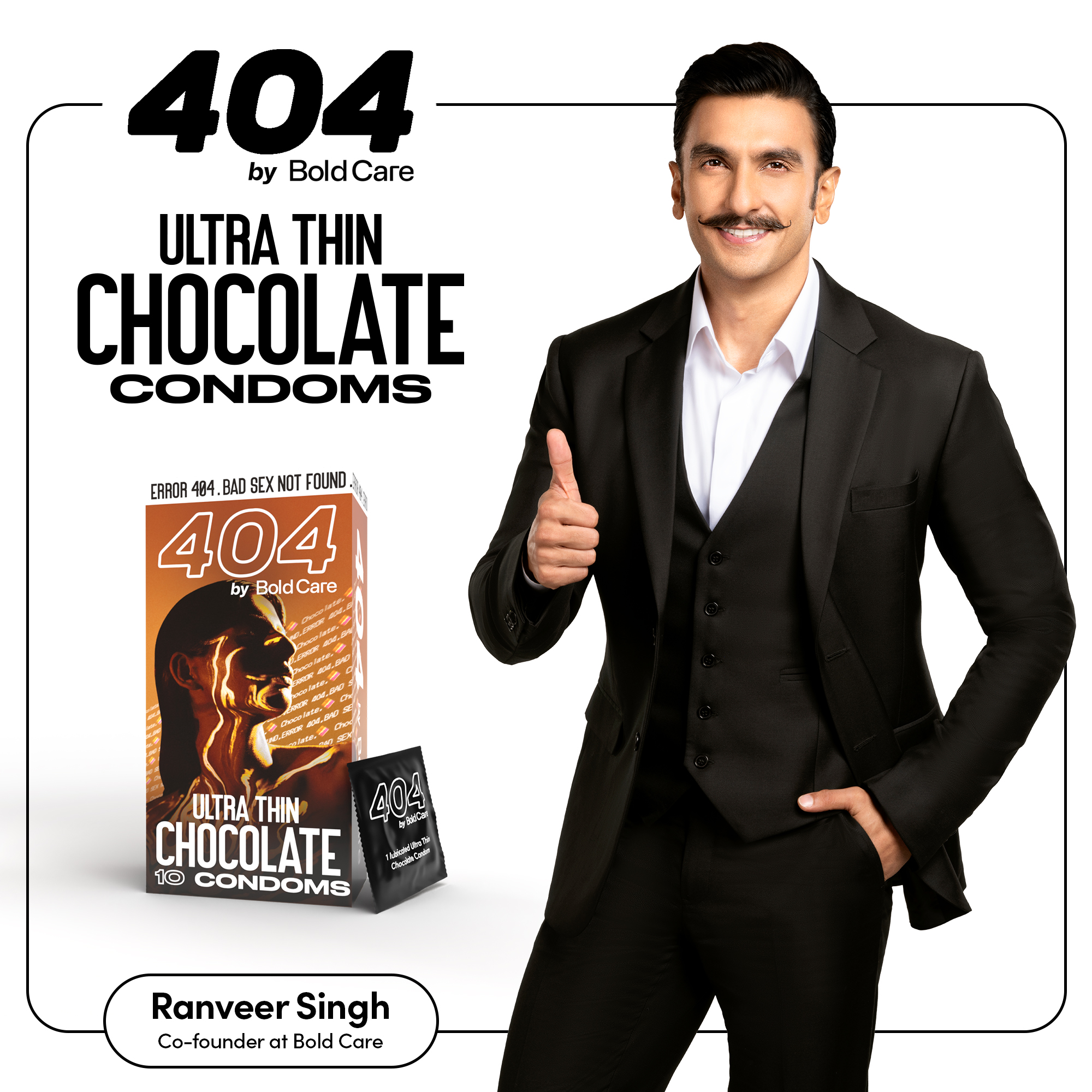 404 by Bold Care Super Ultra Thin Chocolate Flavored Condoms For Men | 60  Microns | 10 Units | Intense Fit with a Barely There Feel | With Disposable  Pouches | Bold Care™