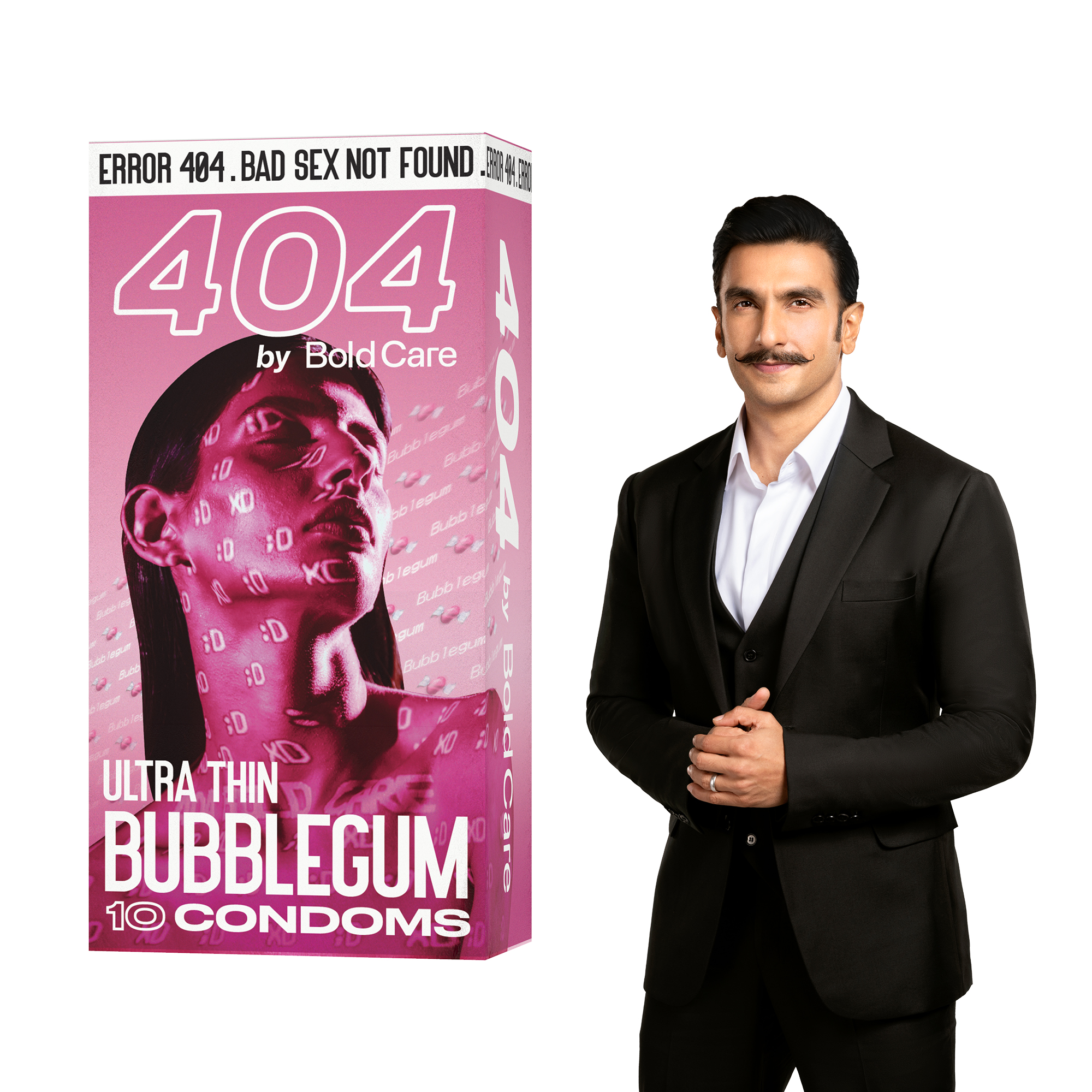 404 by Bold Care Super Ultra Thin Bubblegum Flavored Condoms For Men | 60  Microns | 10 Units | Intense Fit with a Barely There Feel | With Disposable  Pouches | Bold Care™